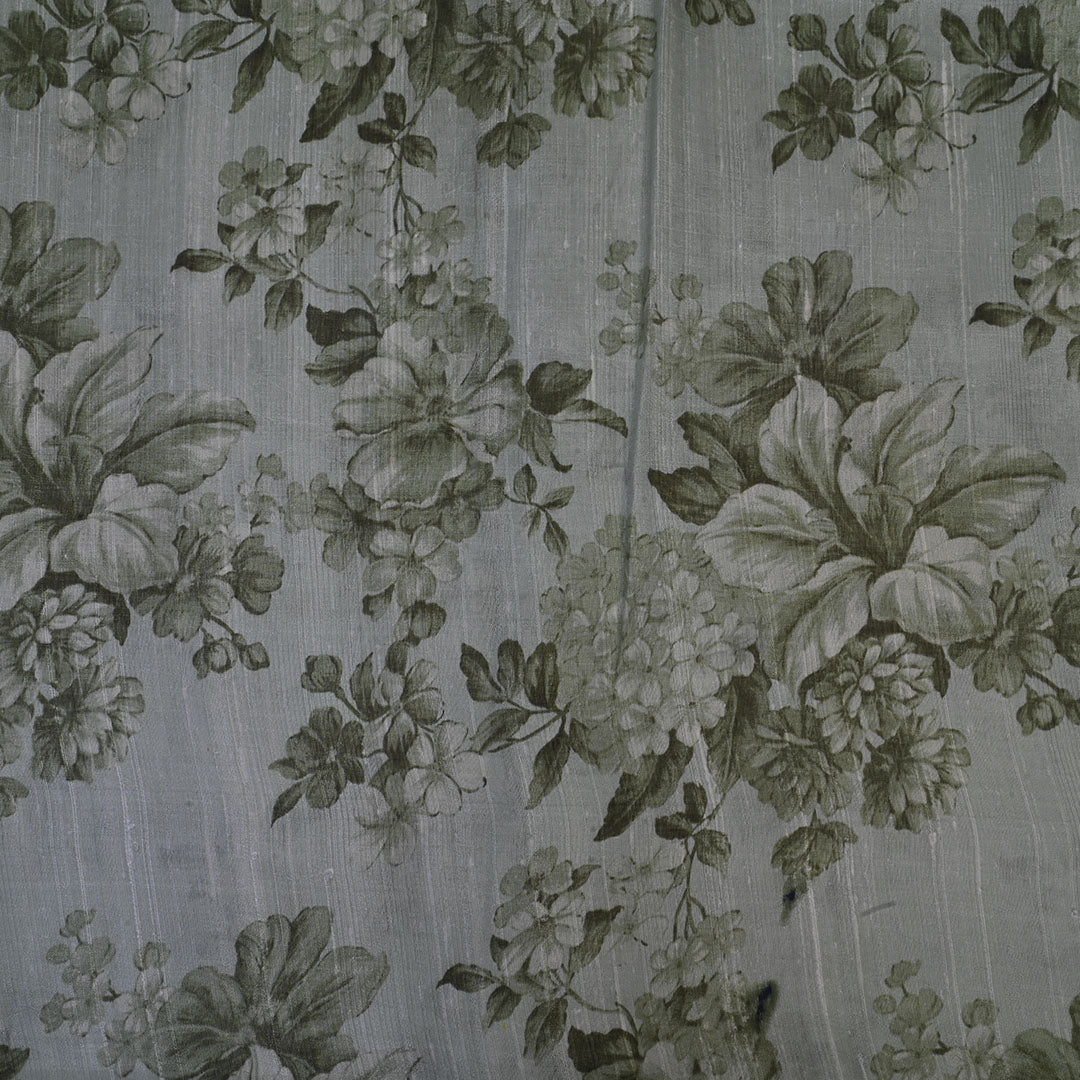 Mantis Green Floral Printed Rawsilk Fabric