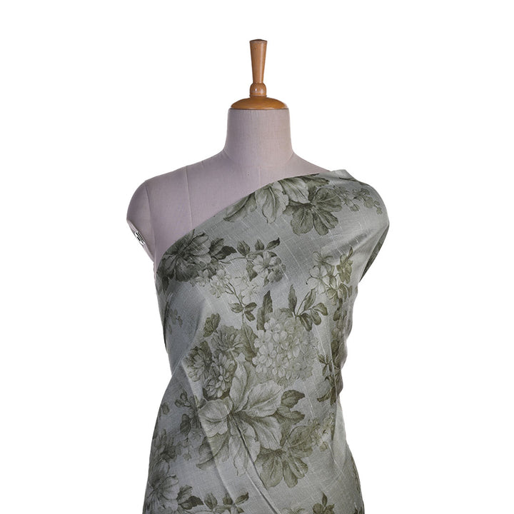 Mantis Green Floral Printed Rawsilk Fabric