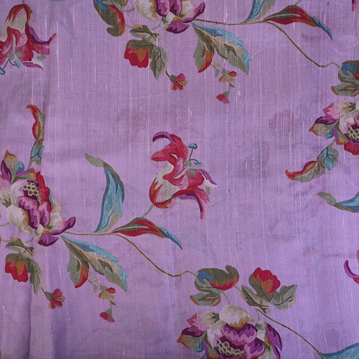 Carolina Plum Purple Floral Printed Raw Silk Fabric