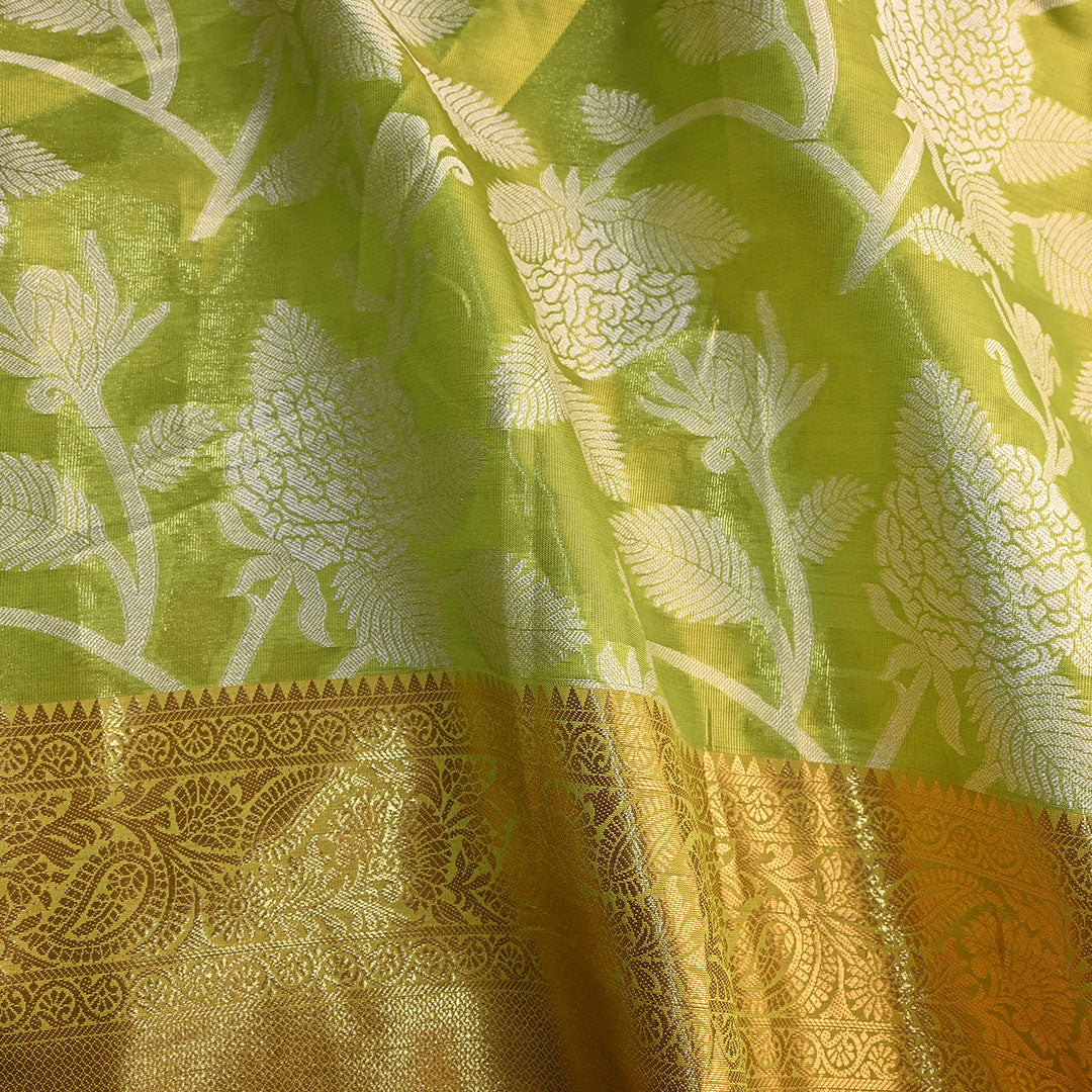 Pear Green Floral Jaal Kanchi Silk Fabric