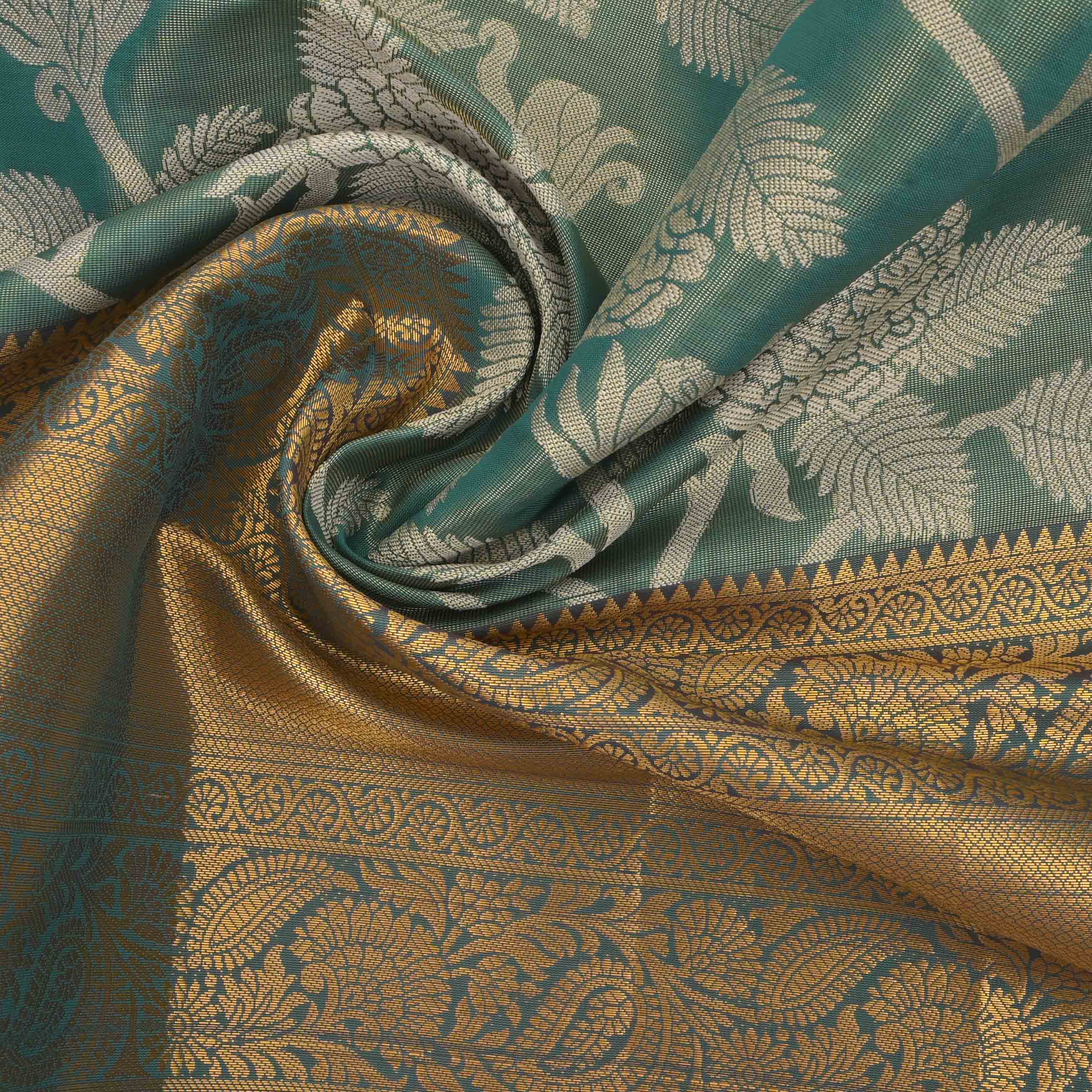 Paris Green Kanjivaram Tissue Floral Fabric