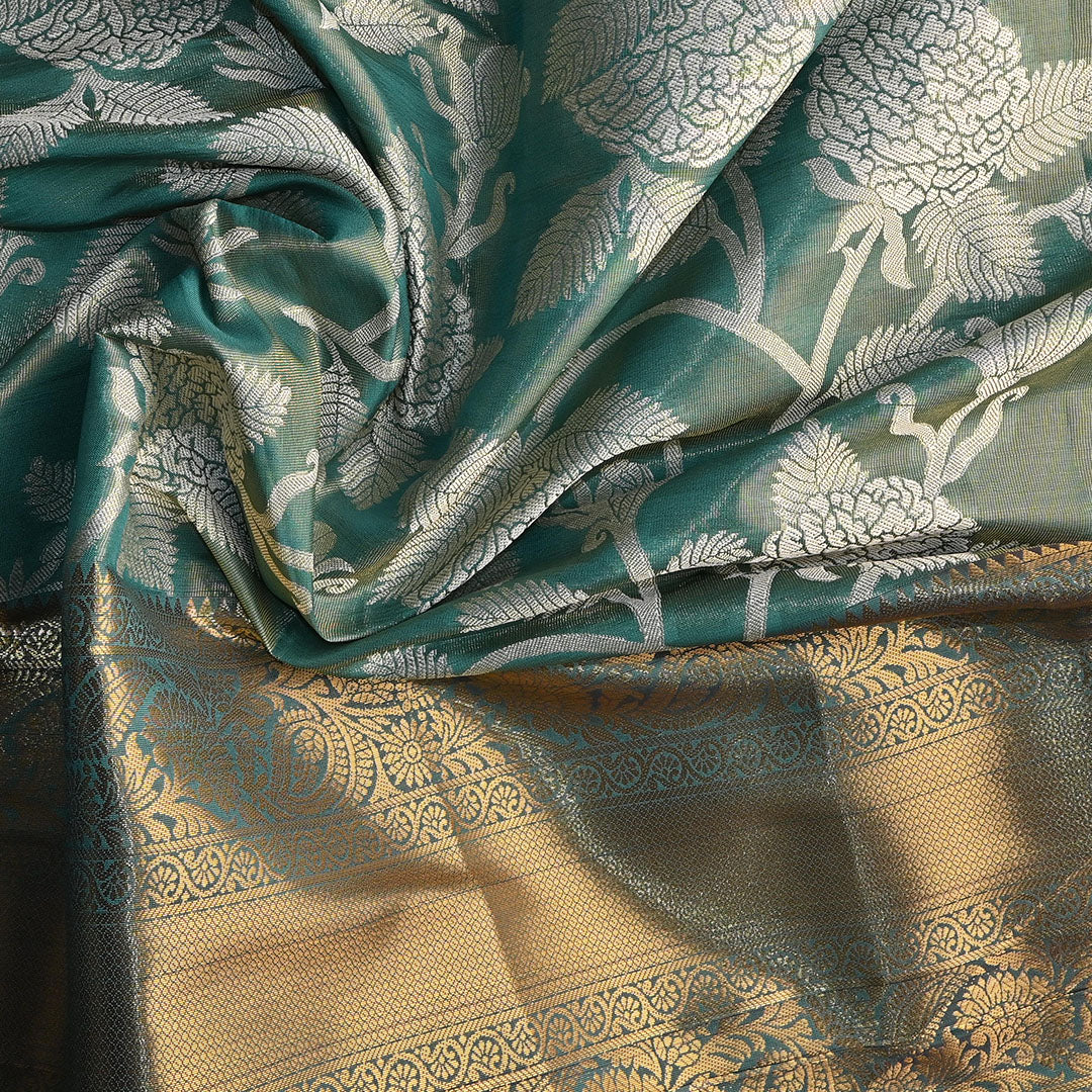 Light Turquoise Floral Jaal Kanchi Silk Fabric