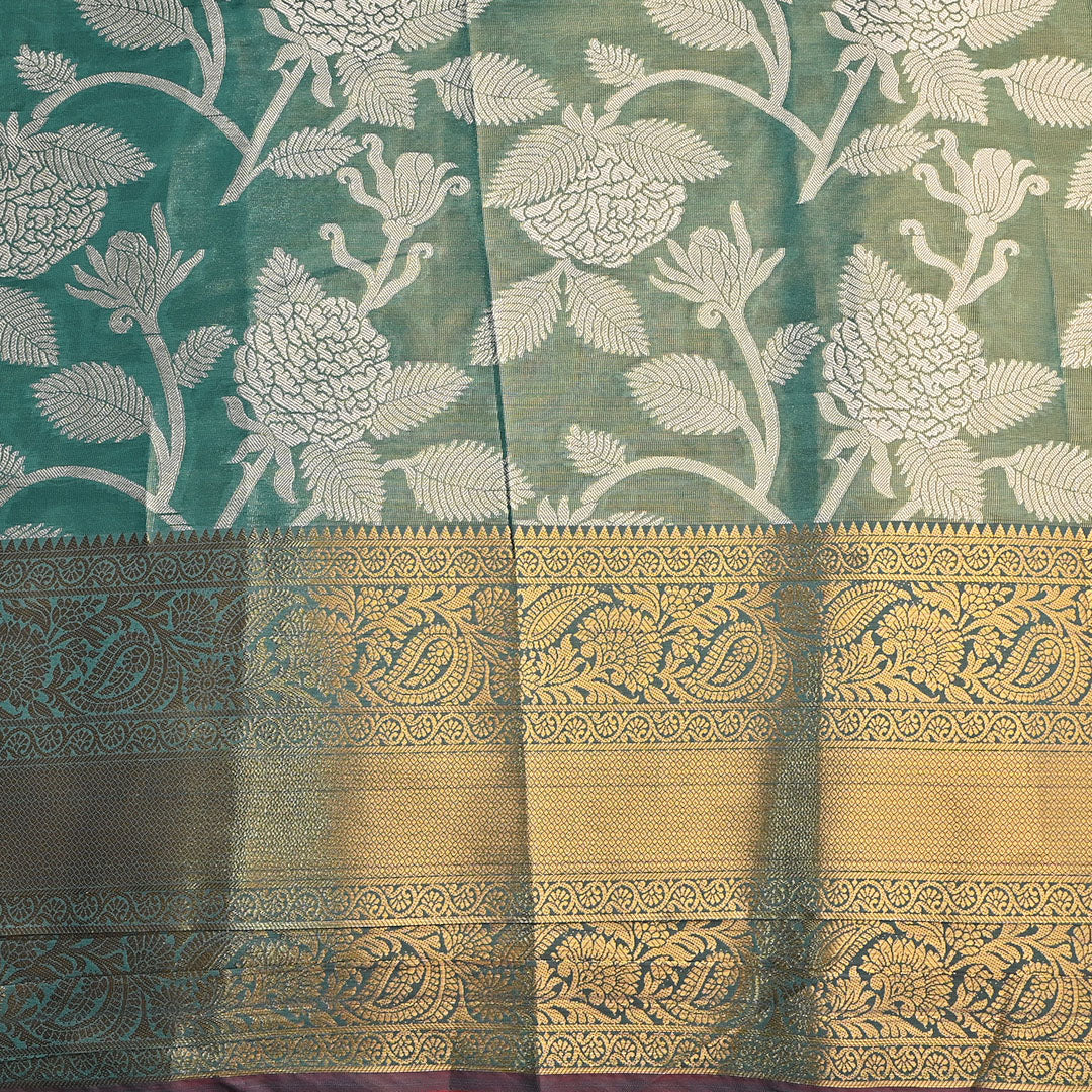 Light Turquoise Floral Jaal Kanchi Silk Fabric