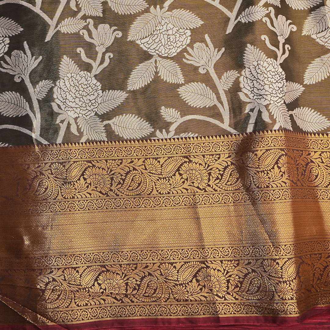 Rifle Green Floral Jaal Kanchi Silk Fabric