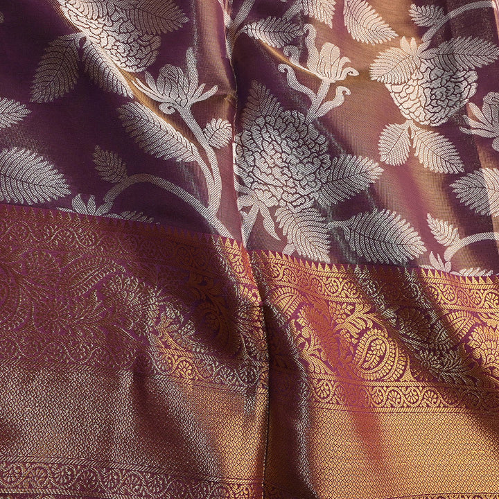 Deep Ruby Purple Floral Jaal Kanchi Silk Fabric