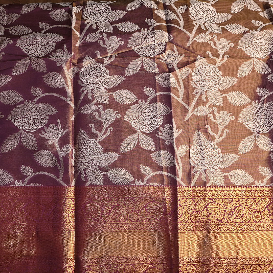 Deep Ruby Purple Floral Jaal Kanchi Silk Fabric