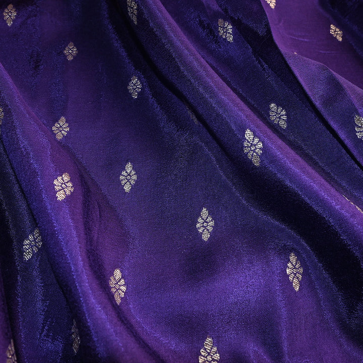 Metallic Purple Floral Butti Banarasi Silk Fabric