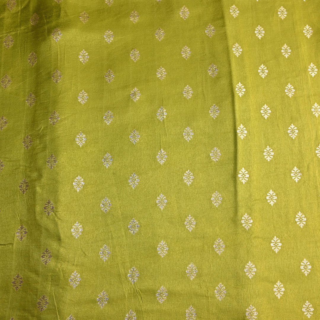 Olive Green Floral Butti Banarasi Silk Fabric