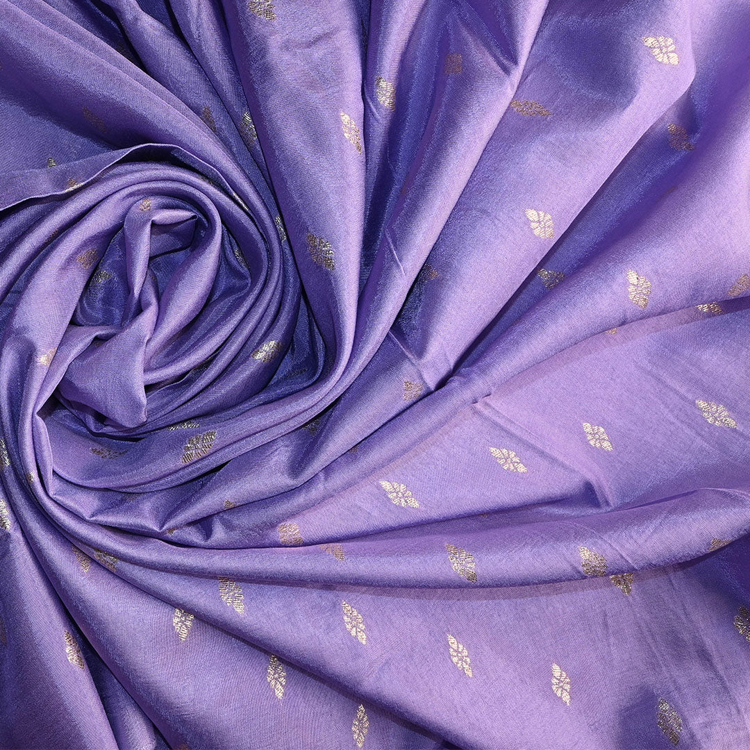 Cool Purple Floral Butti Banarasi Silk Fabric