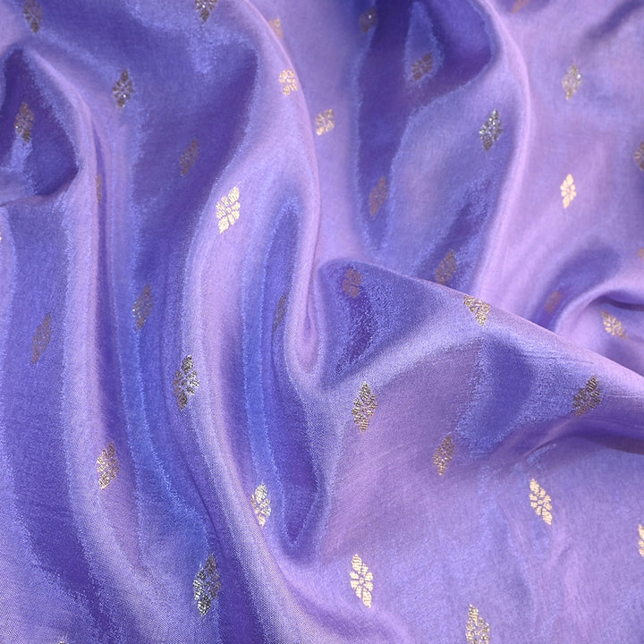 Cool Purple Floral Butti Banarasi Silk Fabric