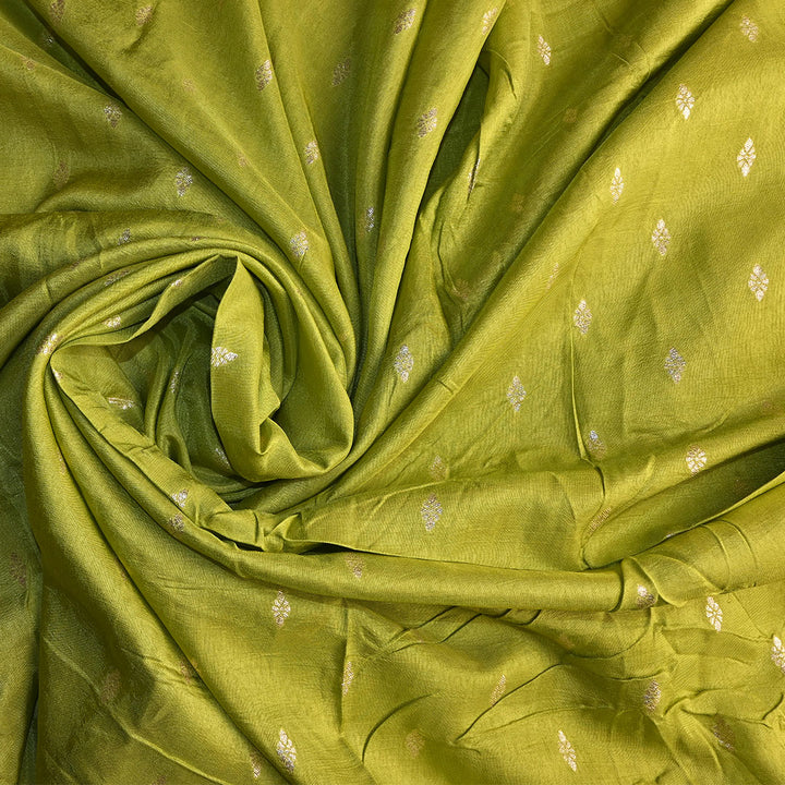 Lime Green Floral Butti Banarasi Silk Fabric