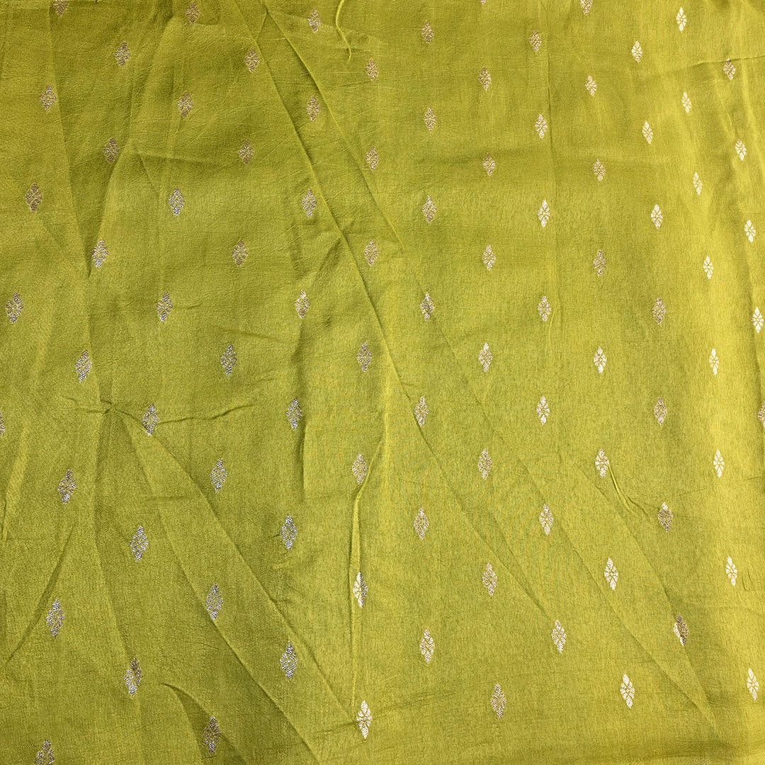 Lime Green Floral Butti Banarasi Silk Fabric