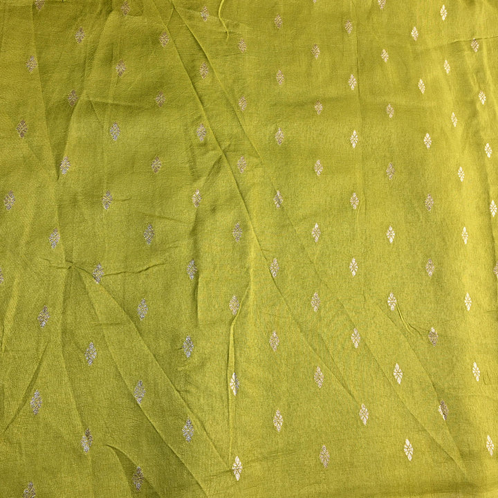 Lime Green Floral Butti Banarasi Silk Fabric