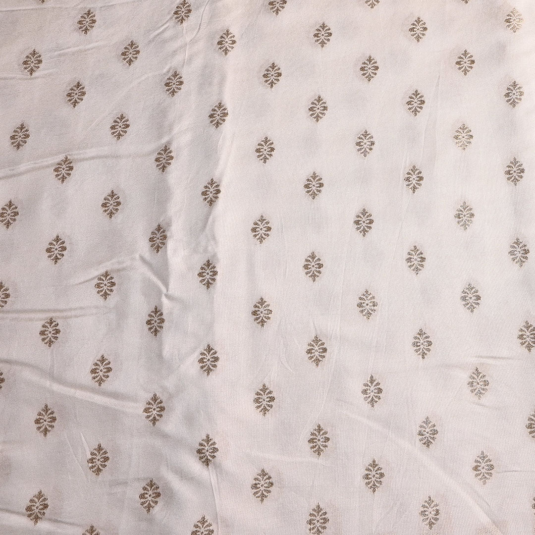 Snow White Floral Butti Banarasi Silk Fabric