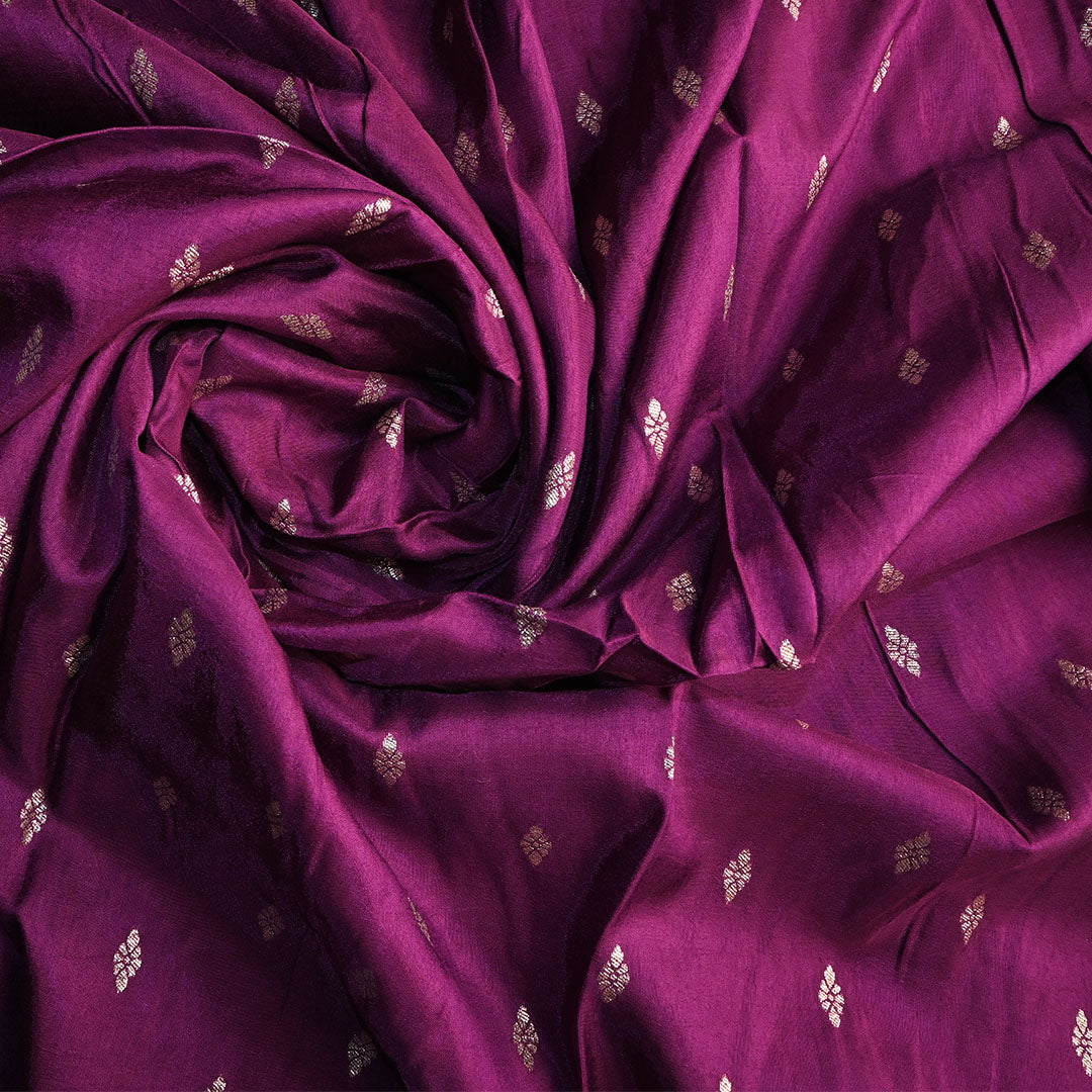 Fandango Purple Floral Butti Banarasi Silk Fabric