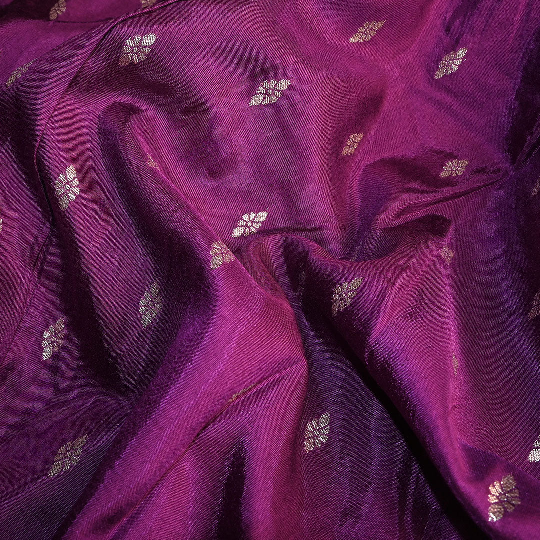 Fandango Purple Floral Butti Banarasi Silk Fabric