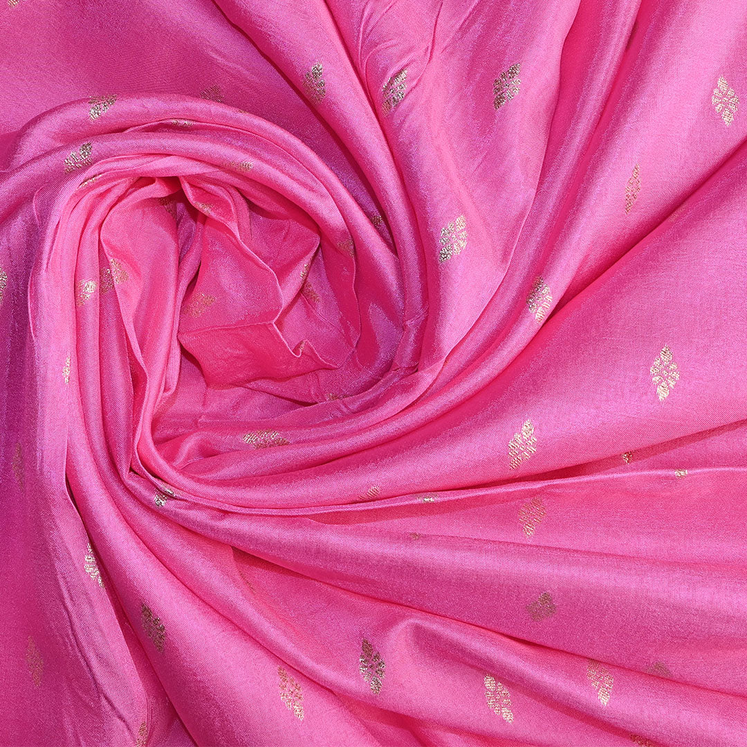 Hot Pink Floral Butti Banarasi Silk Fabric