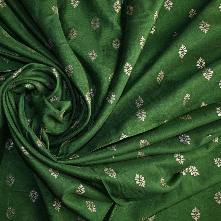 Fern Green Floral Butti Banarasi Silk Fabric