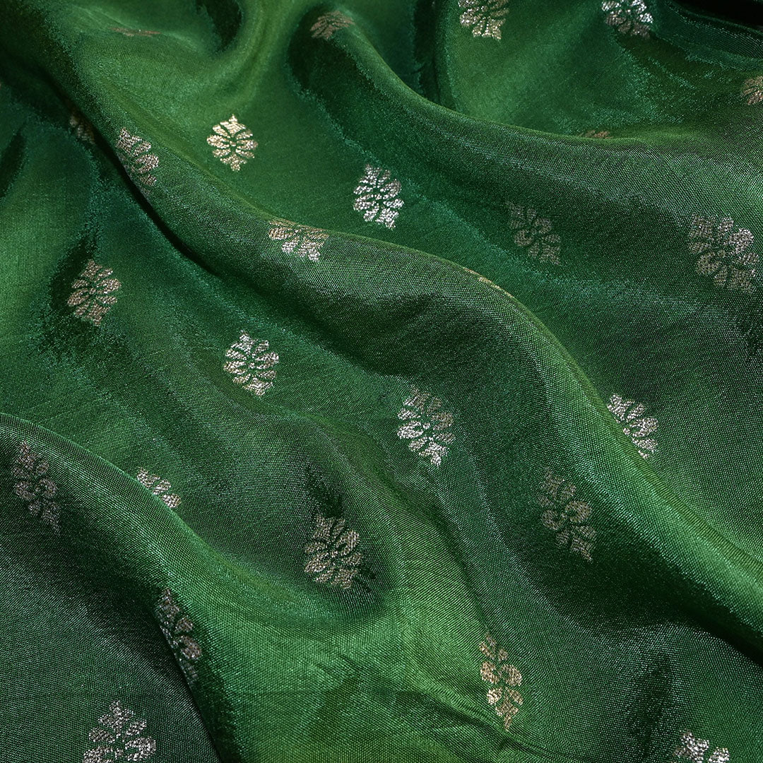 Fern Green Floral Butti Banarasi Silk Fabric