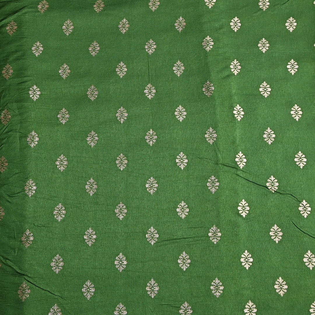 Fern Green Floral Butti Banarasi Silk Fabric