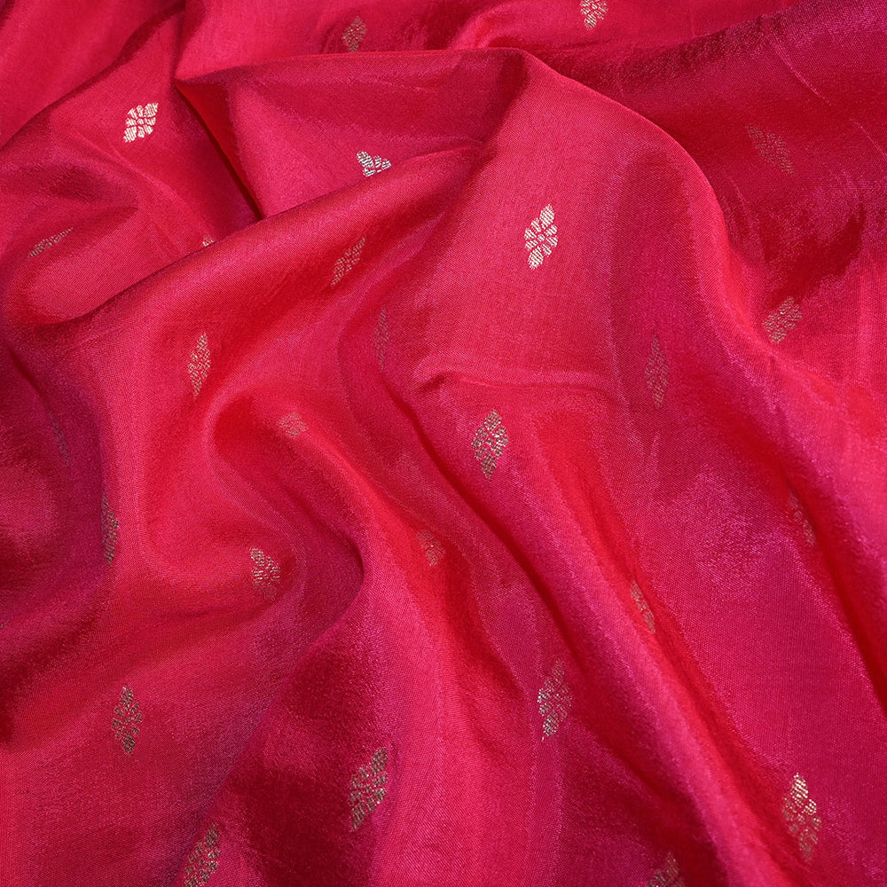 Rani Pink Floral Butti Banarasi Silk Fabric