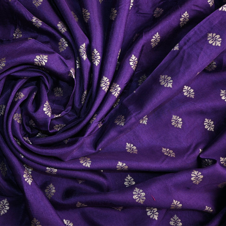 Deep Violet Floral Butti Banarasi Silk Fabric