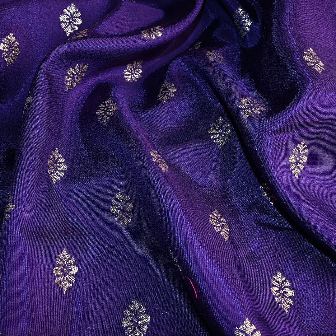 Deep Violet Floral Butti Banarasi Silk Fabric