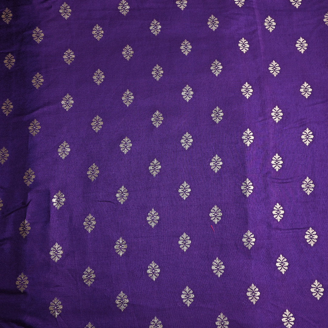 Deep Violet Floral Butti Banarasi Silk Fabric