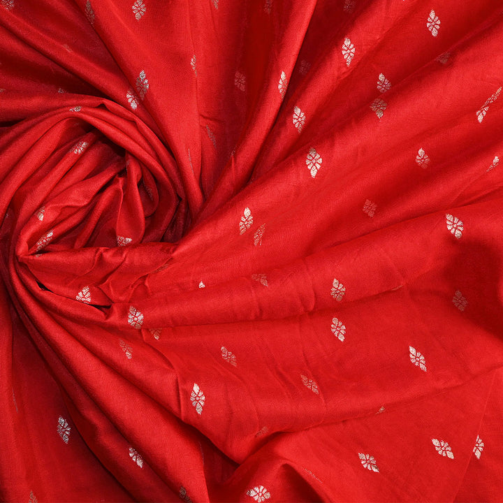 Alizarin Crimson Floral Butti Banarasi Silk Fabric