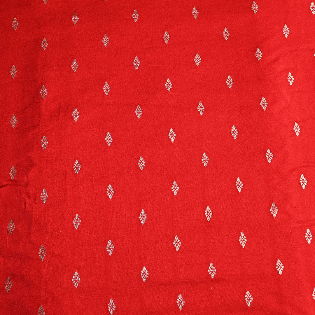 Alizarin Crimson Floral Butti Banarasi Silk Fabric