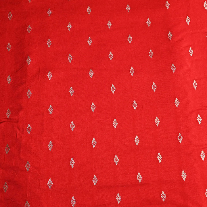 Alizarin Crimson Floral Butti Banarasi Silk Fabric