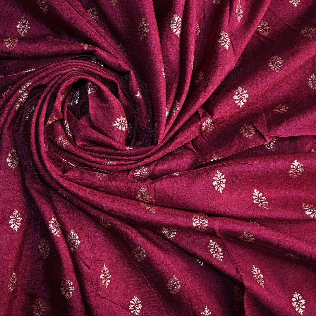 Grape Purple Floral Butti Banarasi Silk Fabric