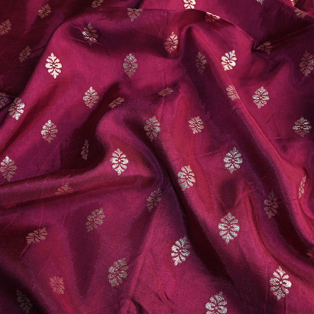 Grape Purple Floral Butti Banarasi Silk Fabric