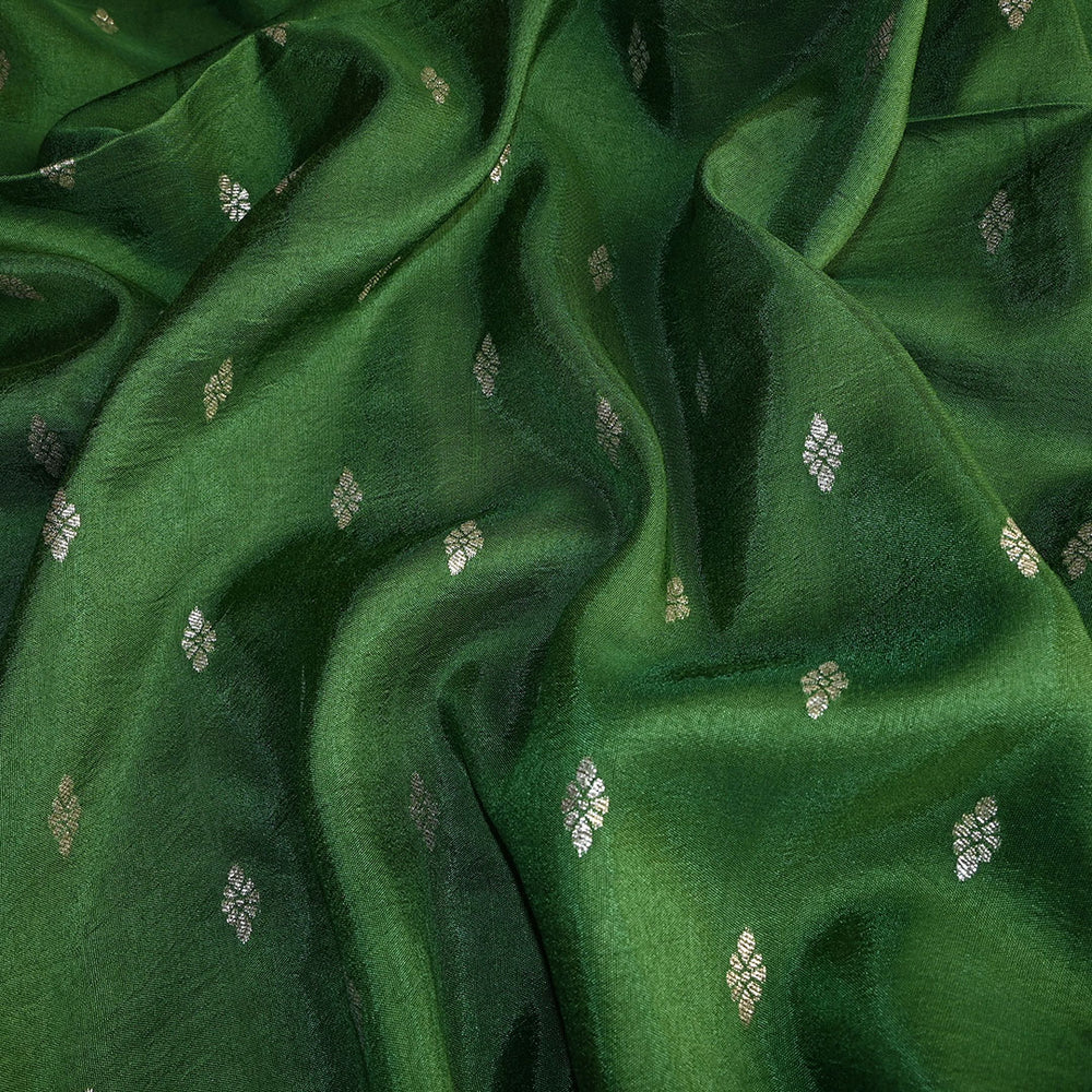 Bottle Green Floral Butti Banarasi Silk Fabric