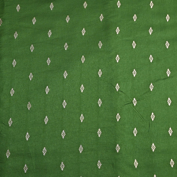 Bottle Green Floral Butti Banarasi Silk Fabric