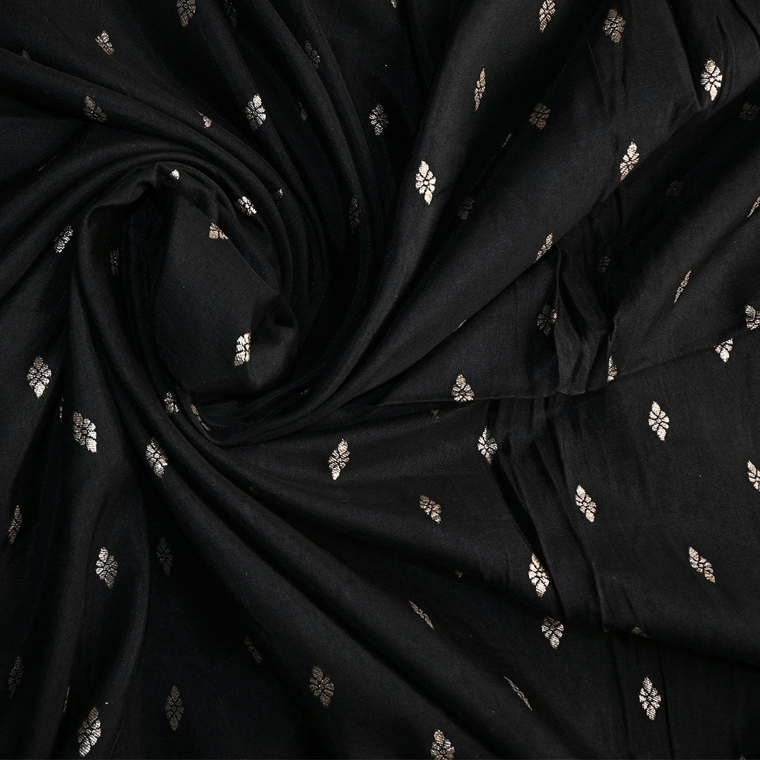 Kajal Black Floral Butti Banarasi Silk Fabric