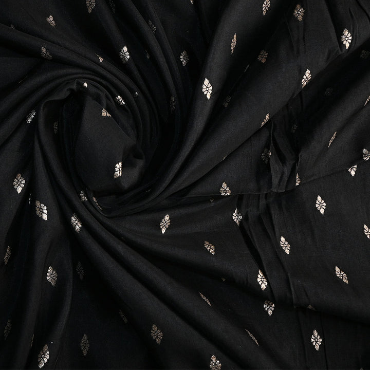 Kajal Black Floral Butti Banarasi Silk Fabric