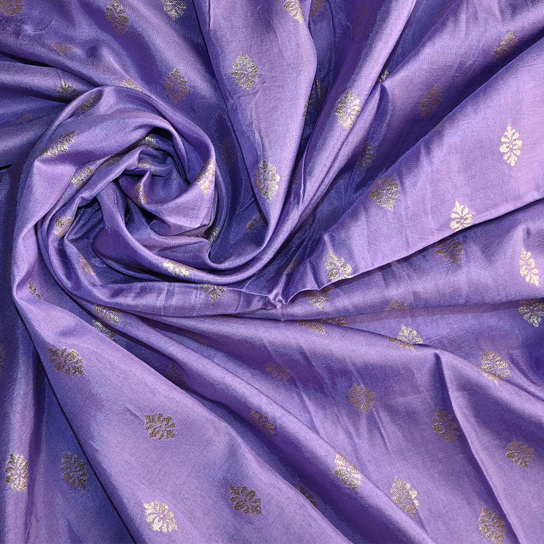 Lilac Blush Purple Floral Butti Banarasi Silk Fabric