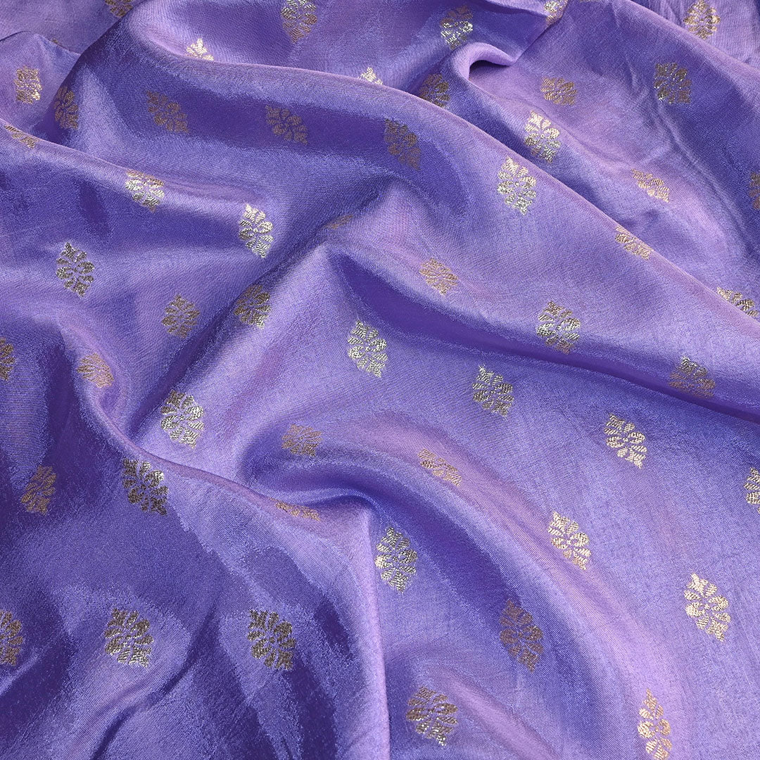 Lilac Blush Purple Floral Butti Banarasi Silk Fabric