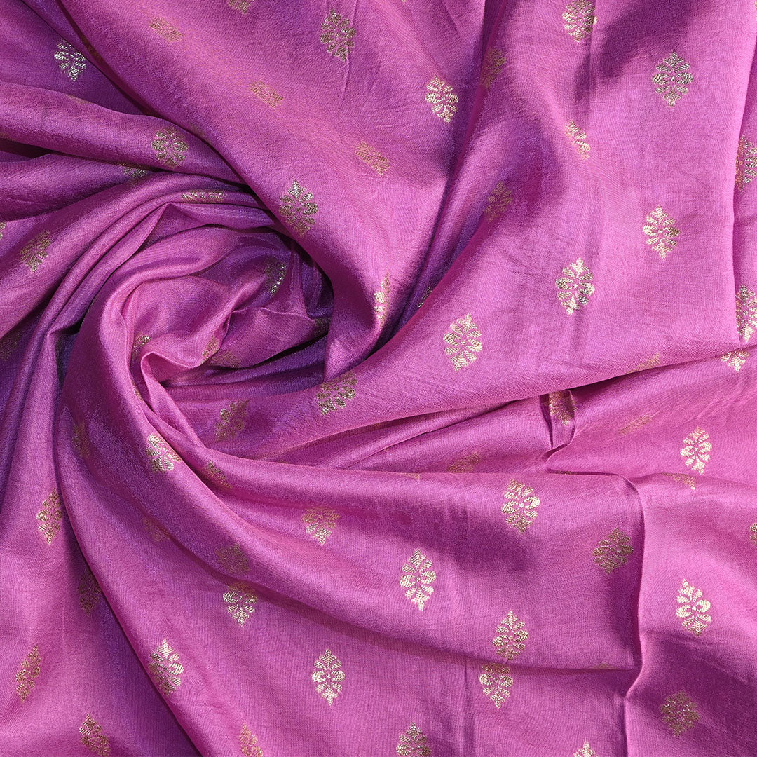 Lilac Purple Floral Butti Banarasi Silk Fabric