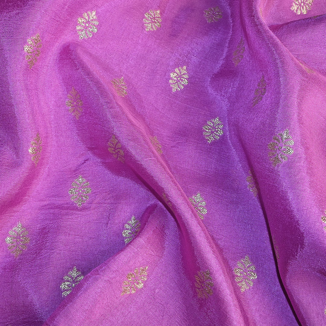 Lilac Purple Floral Butti Banarasi Silk Fabric