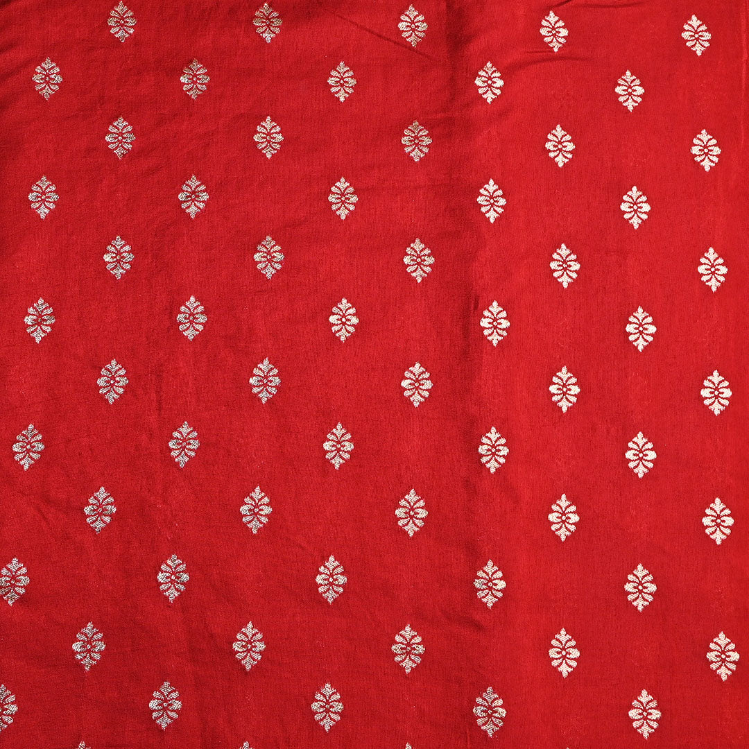 Fire Brick Red Floral Butti Banarasi Silk Fabric