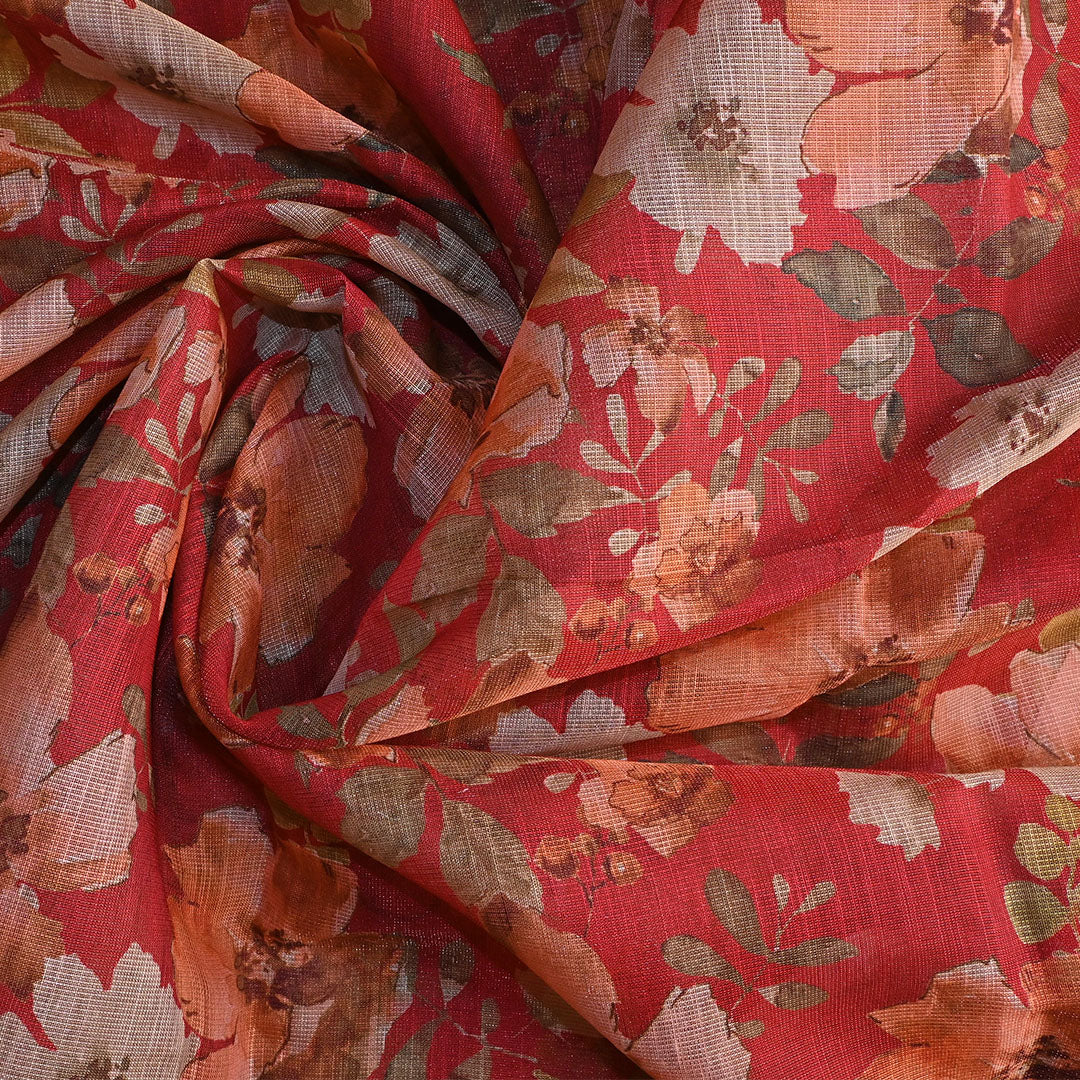 Jasper Red Floral Printed Tissue Fabric