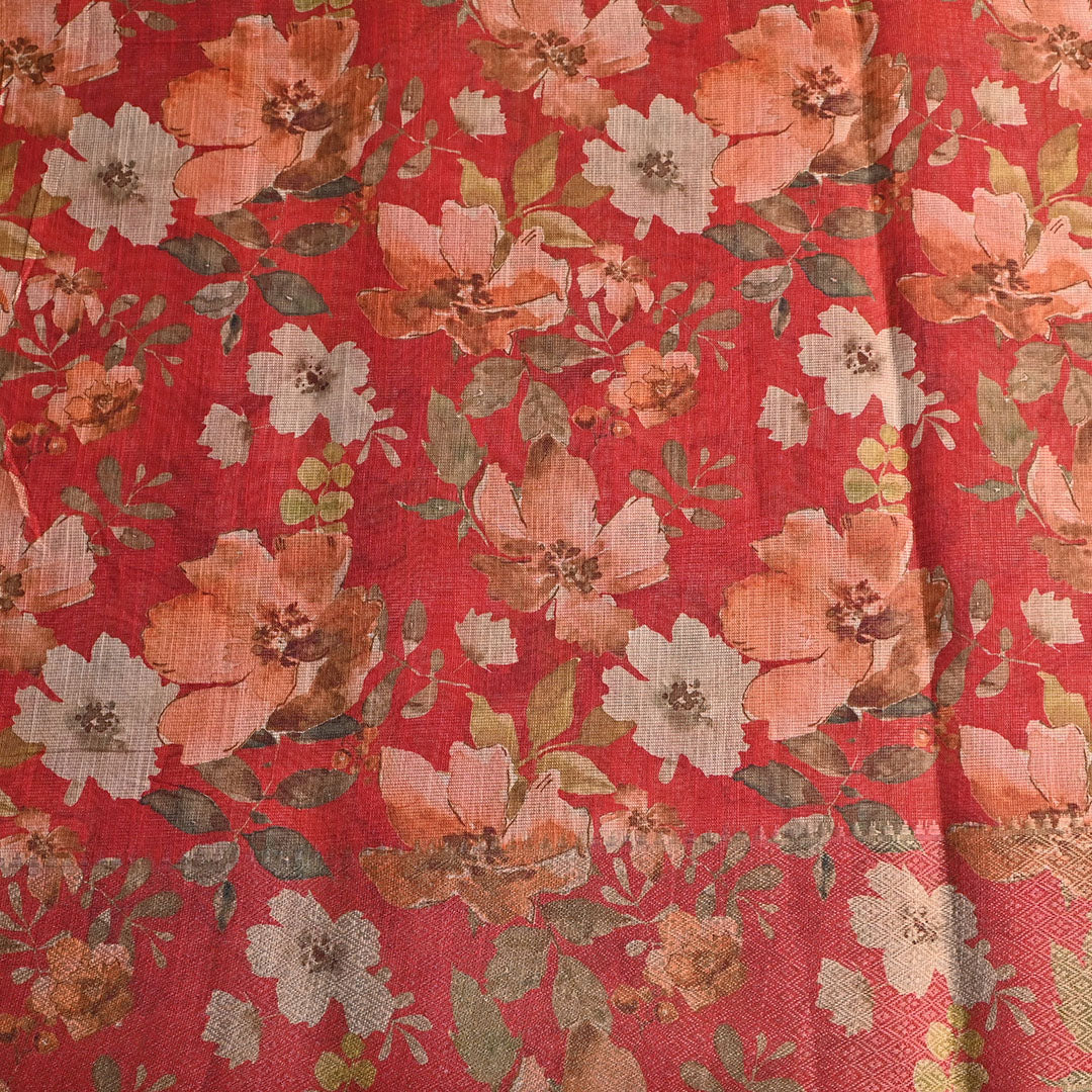 Jasper Red Floral Printed Tissue Fabric