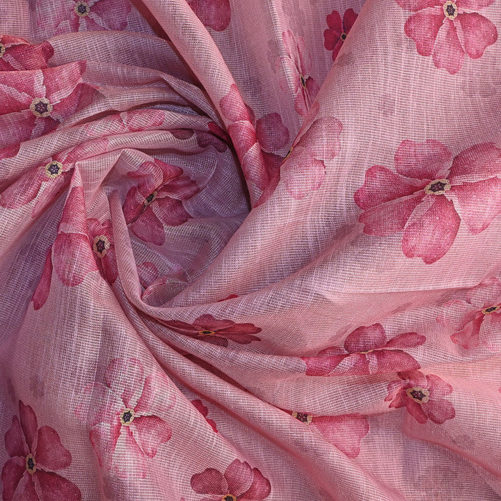 Candy Pink Floral Printed Tissue Fabric