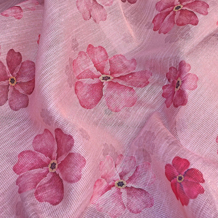 Candy Pink Floral Printed Tissue Fabric