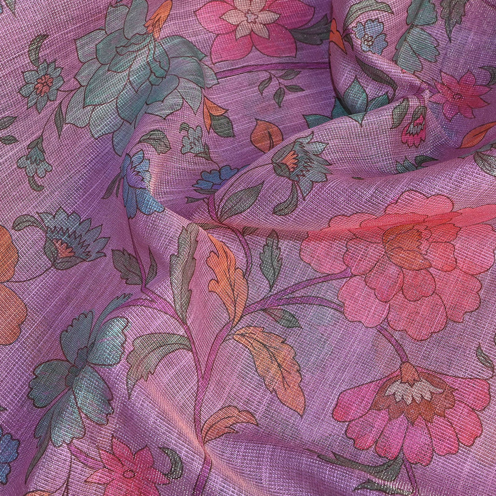 Lavender Floral Printed Tissue Fabric