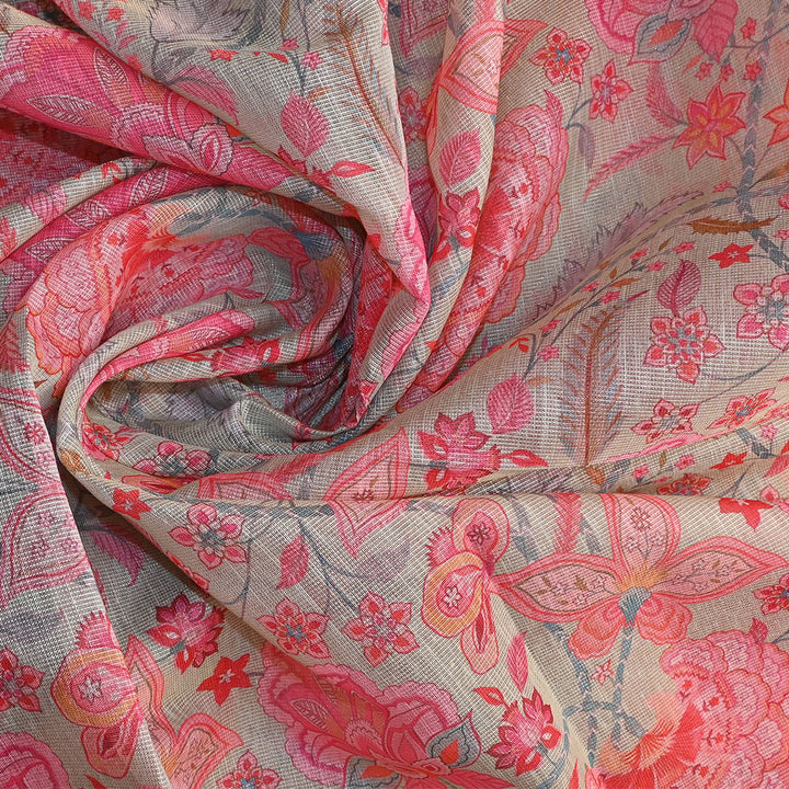 Pastel Cream Floral Printed Tissue Fabric