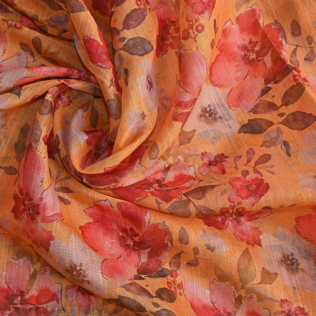 Warm Yellow Floral Printed Tissue Fabric