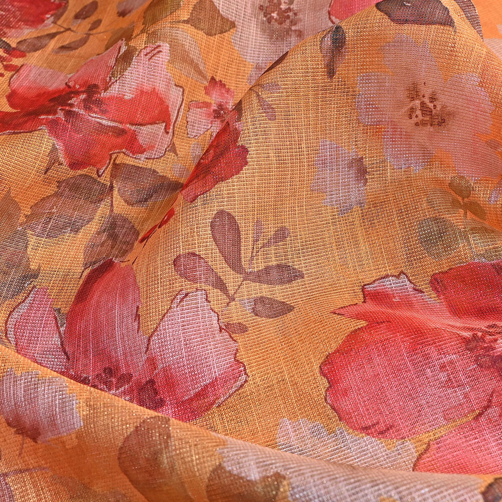 Warm Yellow Floral Printed Tissue Fabric